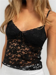 Vintage Lace Spaghetti Strap Sleeveless Backless V neck Mini Party Streetwear Crop Top