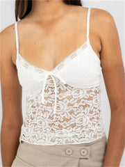 Vintage Lace Spaghetti Strap Sleeveless Backless V neck Mini Party Streetwear Crop Top