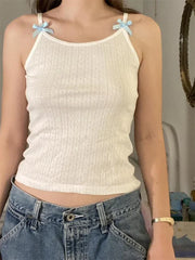 Fashion Sleeveless Strap Camisoles Bowknot Embellished Vests Summer Slim Fit Short Streetwear Crop Top