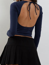 Backless Lace up Solid Spring Autumn Streetwear T shirts