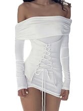 Criss Cross Tie Up Long Sleeve Mini Dresses