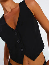 Sleeveless Vest Buttons Down Slim Fit Solid Color V Neck Cropped Y2K Casual Irregular Hem Streetwear Crop Top