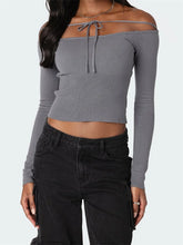 Solid Color Short Tie Up Off Shoulder Spring Fall Streetwear T shirts