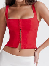 Solid Color Fashion Sleeveless Square Neck Front Buttons Up Summer Mini Vest New Crop Top