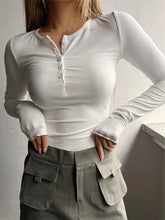 Spring Autumn Knitted Long Sleeve Solid Color Buttons Up Ribbed V neck Streetwear T shirts