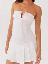 Contrast Color Strapless Bow Front Tie Up Mini Dresses