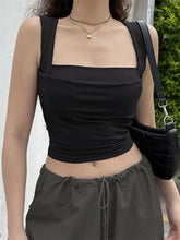 Y2K Summer Vest Square Neck Sleeveless Solid Slim Fit Cropped Black Vintage Clothes Crop Top