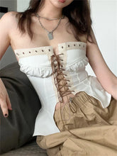 Y2K Strapless Off Shoulder Tube Cropped Summer Clubwear Front Hollow Out Criss cross Tie up for Vest Crop Top