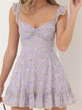 Vintage Floral Print Criss cross Tie up Mini Dresses