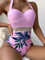 Contrast Mesh Tape Basic Swimsuit