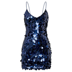 Dinner Club Sequin V Neck Strap Mini Party Bodycon Club Dress