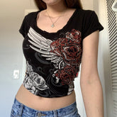 Goth Rhinestone Floral Tee