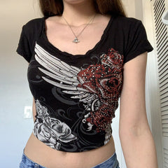 Goth Rhinestone Floral Tee