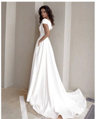 Elegant Casual Women's Dresses V neck Side Slit Backless White Long Skirt Wedding