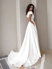 Elegant Casual Women's Dresses V neck Side Slit Backless White Long Skirt Wedding