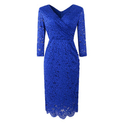 Elegant Floral Lace Long Sleeve Vintage Slim Office Party Dress