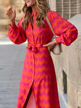 Elegant Lady Tie Dye Ruffled Lace Up Waist V neck Maxi Dress