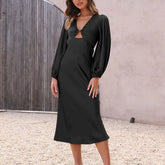 Lace Up Fashion Long Evening Party Midi Dress