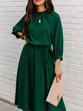 Elegant Office Dress Formal Loose Green Long Sleeve Belt A Line Midi Dresses