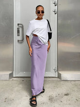 Elegant Satin Black Trumpet Skirts Slim High Waist Office Long Skirt