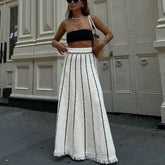 Elegant Striped Tassel Knitted Elastic High Waist Skirt