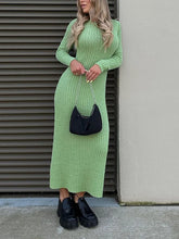 Casual Solid Knit Round Neck Long Sleeve Sweater Bodycon Dress