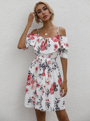 Fashion Flower Print White Dress