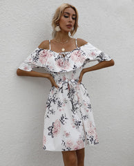Fashion Flower Print White Dress