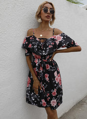 Fashion Flower Print White Dress
