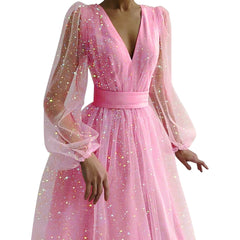 Sparkling Sleeveless Mesh V Neck Lantern Fairy Princess Dress