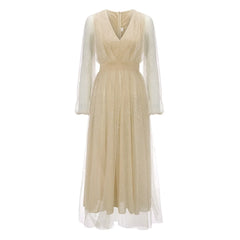 Sparkling Sleeveless Mesh V Neck Lantern Fairy Princess Dress