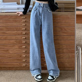 Blue Straight Basic Loose Casual Full Length Jeans