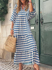 Female Loose V Neck Bohemian Long Dress