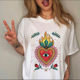 Female Top Fashion Tee Love Heart New Style Trend Clothes