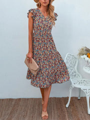 Floral Print Summer Sleeveless V Neck Dress