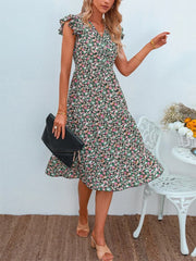 Floral Print Summer Sleeveless V Neck Dress