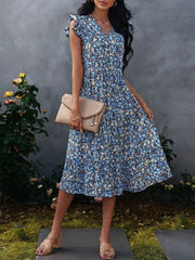 Floral Print Summer Sleeveless V Neck Dress