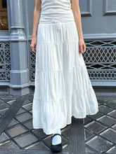 Folds Lace up White Maxi Skirts Woman Summer High Waist A line Loose Faldas Casual Sweet Simple Preppy Style Cute Long Skirt