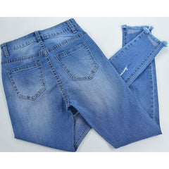 Elastic Ripped Cutout Cuff Washed Jeans