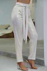 High Waist Metallic Belt Pants
