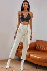 Knotted White Belt Women's Pants