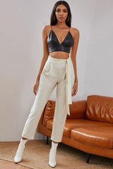 Knotted White Belt Women's Pants