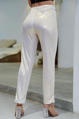 High Waist Metallic Belt Pants