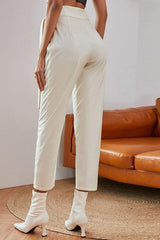Knotted White Belt Women's Pants