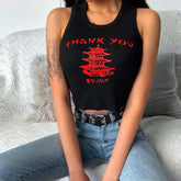 Knitting Print O Neck Tank Top