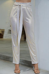 High Waist Metallic Belt Pants