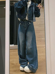 Distressed Blue Baggy Vintage 90s Wide Leg Denim Y2K Pant