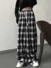 Oversize Plaid Korean Fashion Checked For Female Wide Leg Pant