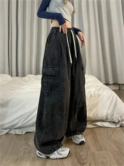 Harajuku Vintage Blue Cargo Oversize Y2K Grunge Black Wide Leg Pant