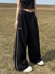 Black Side Striped Oversize Harajuku Korean Loose Wide Leg Pant